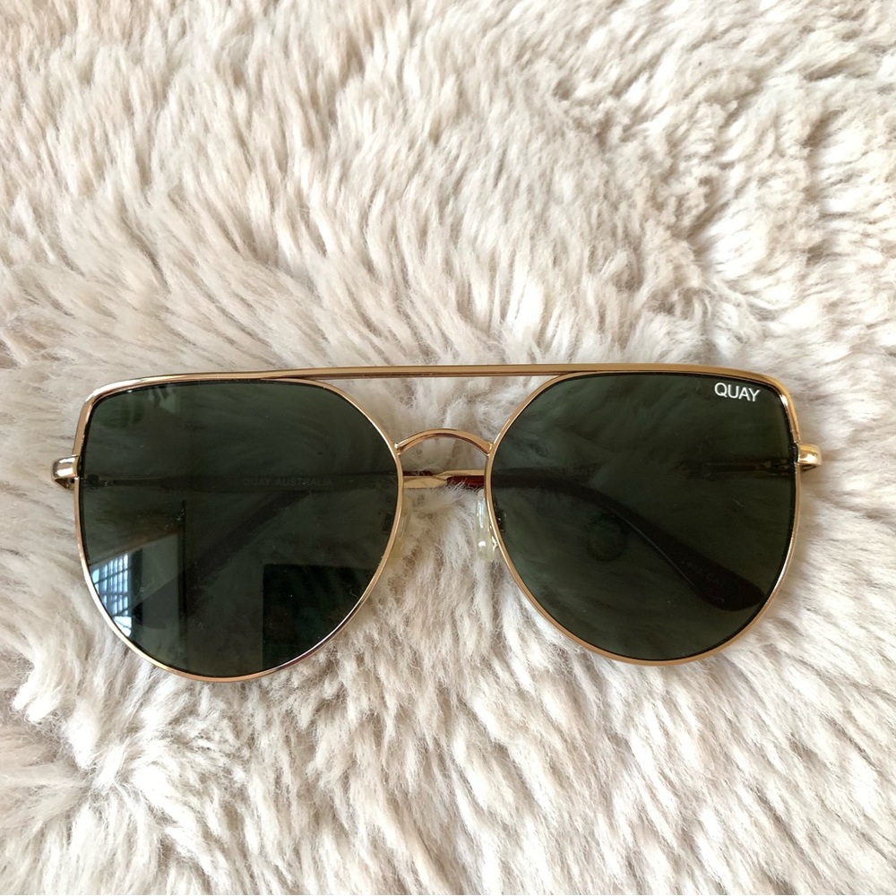 Quay Australia Gold Frame Sunglasses with Dark Green Lenses